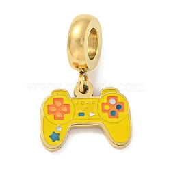 Ion Plating(IP) 304 Stainless Steel Enamel European Dangle Charms, Game Controller Large Hole Pendants, Yellow, 21.5mm, Hole: 4.5mm, Pendant: 10.5x14x1.5mm(STAS-U005-39G-02)