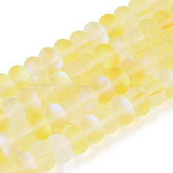 Frosted Transparent Glass Beads Strands, Rondelle, Champagne Yellow, 8x5mm, Hole: 1mm, about 75pcs/strand, 14.96''(38cm)(FGLA-M002-01H)