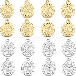 Unicraftale 16Pcs 2 Colors 304 Stainless Steel Pendants, Textured, Irregularity Flat Round, Golden & Stainless Steel Color, 17.5x13x2.5mm, Hole: 1.4mm, 8pcs/color(STAS-UN0038-31)