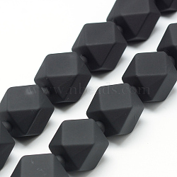 Rubberized Style Acrylic Beads Strands, Polygon, Black, 19.5x18x18mm, Hole: 3mm(MACR-S843-04)