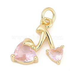 Brass Micro Pave Clear Cubic Zirconia Charms, Heart, Cadmium Free & Lead Free, Long-Lasting Plated, Rack Plating, Real 18K Gold Plated, with Jump Ring, Pink, 13x16x4.5mm, Hole: 3mm(KK-G522-40G-02)