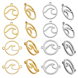 DIY Flat Round with Wave Making Findings Kits, Including 201 & 304 Stainless Steel Pendants & Links Connectors, Golden & Stainless Steel Color, 16Pcs/box(STAS-SZ0002-59)