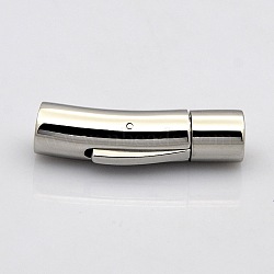 Column 304 Stainless Steel Bayonet Clasps, Stainless Steel Color, 28~30x7mm, Hole: 5mm(STAS-N014-31-5mm)