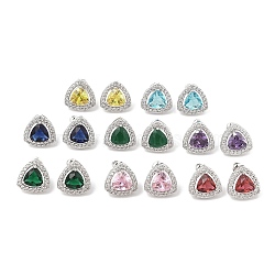 Brass Pave Cubic Zirconia Triangle Stud Earrings for Women, Platinum, Mixed Color, 14x14mm(EJEW-I304-22P)