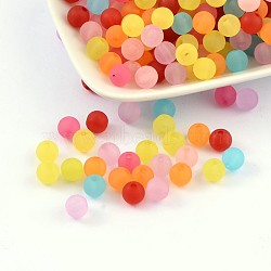 8mm Mixed Transparent Round Frosted Acrylic Ball Bead, Hole: 2mm(X-FACR-R021-8mm-M)