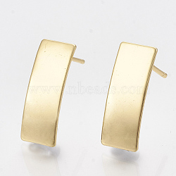 Brass Stud Earring Findings, with Loop, Rectangle, Real 18K Gold Plated, 16x6.5mm, Hole: 2.5mm, Pin: 0.8mm(KK-T035-83)