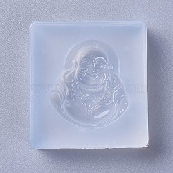 Pendant Food Grade Silicone Molds, Resin Casting Molds, For UV Resin, Epoxy Resin Jewelry Making, Buddha, White, 45x41x10mm, Hole: 1.5mm, Buddha: 31x29mm(DIY-L026-029)