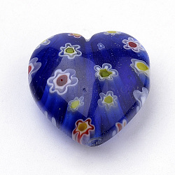 Handmade Millefiori Lampwork Beads, Heart, Blue, 21~22x21~22x10.5~11mm, Hole: 1mm(LAMP-S187-03C)