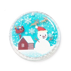 Christmas Printed Acrylic Pendants, Flat Round Charm, Snowman, 40x2mm, Hole: 1mm(MACR-M021-02G)