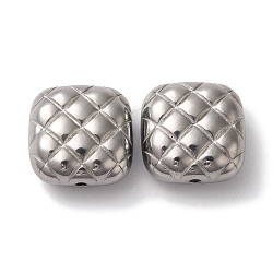 Non-Tarnish 304 Stainless Steel Beads, Square, Stainless Steel Color, 14x14x8mm, Hole: 1.2mm(STAS-I305-202P)