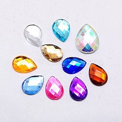 Imitation Taiwan Acrylic Rhinestone Cabochons, Flat Back, Faceted Teardrop, Mixed Color, 13x8x3mm, about 2000pcs/bag(GACR-A022-8x13mm-M)