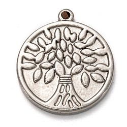 304 Stainless Steel Pendants, Flat Round with Tree of Life, Stainless Steel Color, 28.5x24.5x3mm, Hole: 1.5mm(STAS-I170-07P)