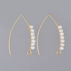 304 Stainless Steel Earring Hooks, with Faceted Rondelle Glass Beads and Horizontal Loop, Golden, White, 40x28x3mm, Hole: 3x2mm, Pin: 0.8mm(X-EJEW-JE03680-01)