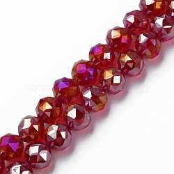 Electroplate Transparent Glass Beads Strands, Faceted, Round, Red, 10x8.5mm, Hole: 1.2mm, about 60pcs/strand, 20.47 inch(52cm)(EGLA-N002-34B-C11)