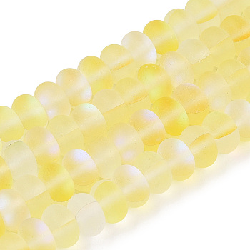 Frosted Transparent Glass Beads Strands, Rondelle, Champagne Yellow, 8x5mm, Hole: 1mm, about 75pcs/strand, 14.96''(38cm)