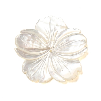 Natural White Shell Beads, Flower, WhiteSmoke, 31x31x3mm, Hole: 0.5mm