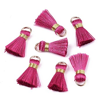 Handmade Polycotton(Polyester Cotton) Tassel Decorations, Pendant Decorations, with Golden Iron Loops, Medium Violet Red, 17~21x10x5mm, Jump Ring: 6x0.7mm, Inner Diameter: 4.6mm