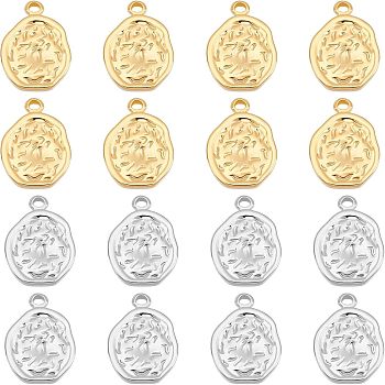 Unicraftale 16Pcs 2 Colors 304 Stainless Steel Pendants, Textured, Irregularity Flat Round, Golden & Stainless Steel Color, 17.5x13x2.5mm, Hole: 1.4mm, 8pcs/color