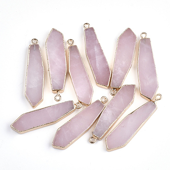 Electroplate Natural Rose Quartz Pendants, with Iron Findings, Sword, Golden, 42~43x10~11x4mm, Hole: 2mm