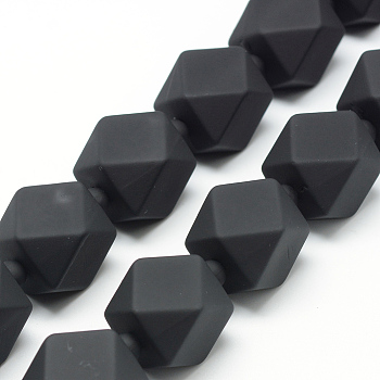 Rubberized Style Acrylic Beads Strands, Polygon, Black, 19.5x18x18mm, Hole: 3mm