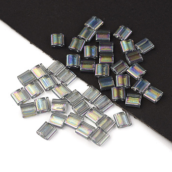 MIYUKI TILA Beads, Japanese Seed Beads, 2-Hole, (TL2440D) Dark Transparent Gray Rainbow Luster, (TL2440D) Dark Transparent Gray Rainbow Luster, 5x5x1.9mm, Hole: 0.8mm, about 5900pcs/500g