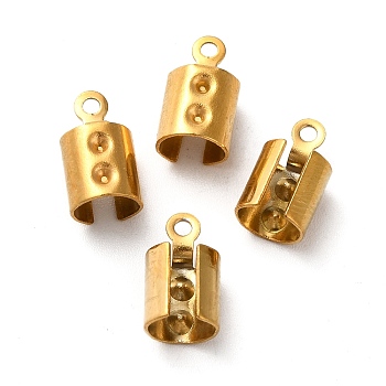 Ion Plating(IP) 201 Stainless Steel Cord End, Folding Crimp Ends, Real 18K Gold Plated, 11.5x6.5x5.5mm, Hole: 1.4mm, Inner Diameter: 6x5mm, Fit For Rhinestone: 0.7mm