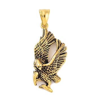 304 Stainless Steel Pendants, Eagle Charm, Antique Golden, 40.5x20x10mm, Hole: 9x4.5mm