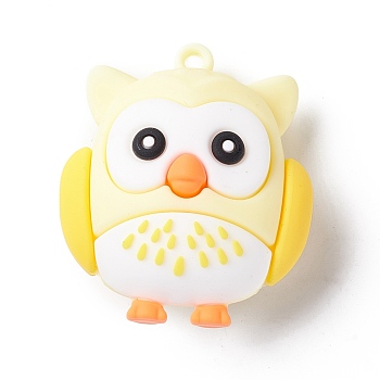 PVC Cartoon Owl Doll Pendants, for Keychains, Champagne Yellow, 43x37x26mm, Hole: 3mm