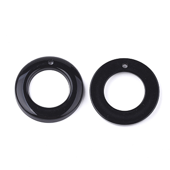 Opaque Acrylic Pendants, Ring, Black, 28x3.5mm, Hole: 1.5mm