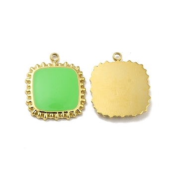 304 Stainless Steel Enamel Pendants, Square, Golden, Green Yellow, 15x12.5x2mm, Hole: 1.4mm
