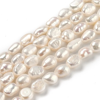 Natural Cultured Freshwater Pearl Beads Strands, Two Sides Polished, Bisque, 6~8x5.5~6.5mm, Hole: 0.6mm, about 42~45pcs/strand, 14.37 inch(36.5cm)