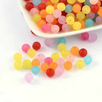 8mm Mixed Transparent Round Frosted Acrylic Ball Bead, Hole: 2mm