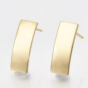 Brass Stud Earring Findings, with Loop, Rectangle, Real 18K Gold Plated, 16x6.5mm, Hole: 2.5mm, Pin: 0.8mm