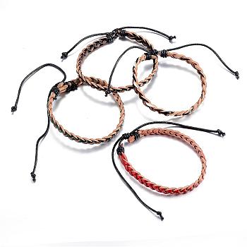 Adjustable Braided Leather Cord Bracelets, Mixed Color, 2-1/2 inch(66mm)