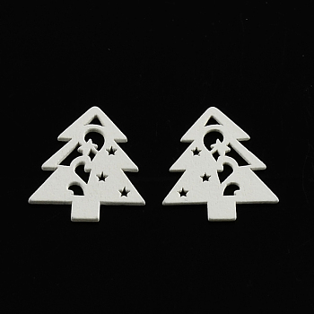 Dyed Christmas Tree Wood Cabochons, White, 34x29x2mm