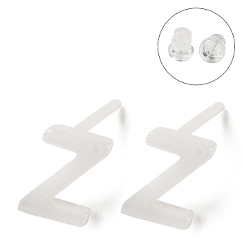 Hypoallergenic Bioceramics Zirconia Ceramic Stud Earrings, No Fading and Nickel Free, Alphabet, Letter Z, 7x5mm