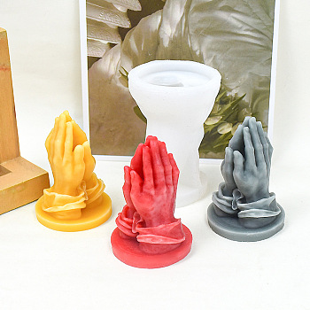 Praying Hands Religion Theme DIY Candle Silicone Statue Molds, for Portrait Sculpture Portrait Sculpture Scented Candle Making, White, 9.2x6.5cm, Inner Diameter: 5.2cm