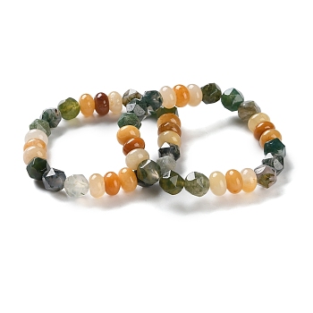 Natural Topaz Jade and Natural Moss Agate Beaded Stretch Bracelets for Women Men, Inner Diameter: 2-1/8 inch(5.4cm)