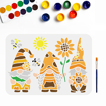 US 1Pc PET Hollow Out Drawing Painting Stencils, with 1Pc Art Paint Brushes, Gnome, Painting Stencils: 210x297mm