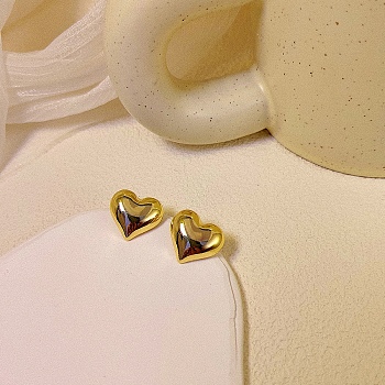 Heart Alloy Stud Earrings, Golden, 23x23mm