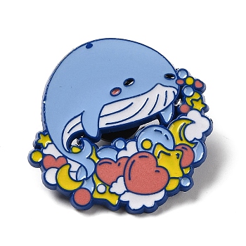 Blue Whale Enamel Pins, Alloy Brooch for Backpack Clothes, Heart, 33.5x32.5x1.7mm