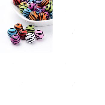 Opaque Acrylic Beads, Zebra Striped Style, Round, Mixed Color, 11mm, Hole: 2.5mm