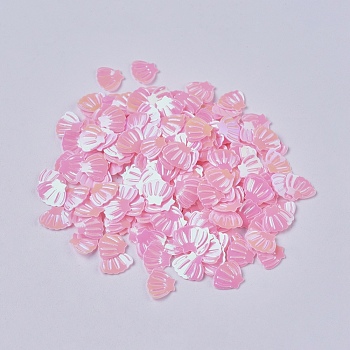 Ornament Accessories Plastic Paillette/Sequins Beads, No Hole/Undrilled Beads, Shell Shapes, Pink, 6x8x0.6mm, about 45359pcs/pound