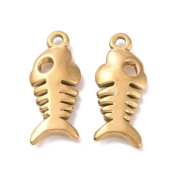 Ion Plating(IP) 304 Stainless Steel Pendants, Fishbone, Golden, 21x8.5x3mm, Hole: 1.6mm