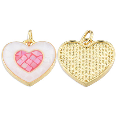 Real 18K Gold Plated Hot Pink Heart Brass+Enamel Pendants