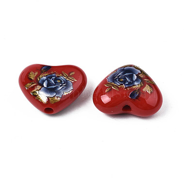Flower Printed Opaque Acrylic Heart Beads(SACR-S305-28-I01)-3