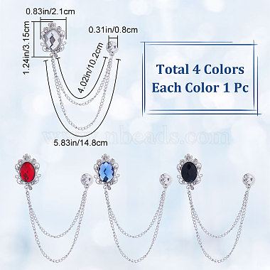 4Pcs 4 Colors Glass Oval Hanging Chain Brooches(JEWB-GF0001-37)-2