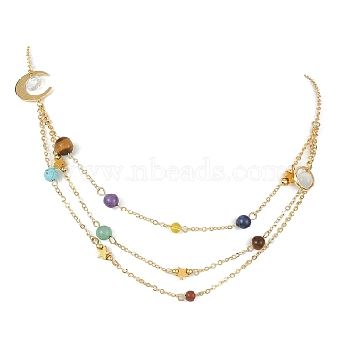 Natural & Synthetic Mixed Gemstone Beaded Triple Layered Necklaces(NJEW-TA00091)-2
