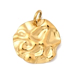 304 Stainless Steel Pendants, with Jump Ring, Ion Plating(IP), Hammered Flat Round Charm, Real 18K Gold Plated, 17.5x18.5x3mm, Hole: 4mm(STAS-B094-20G)