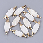 Freshwater Shell Links connectors, with Both Ends Golden Plated Iron Loops, Horse Eye, Seashell Color, 33~39x10x3~4mm, Hole: 1.5mm(SHEL-S277-001)